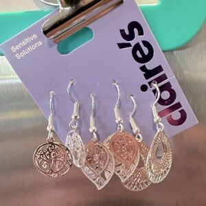 Claire’s Two-Tone Mixed Metal Filigree Drop Earrings - 3 Pack